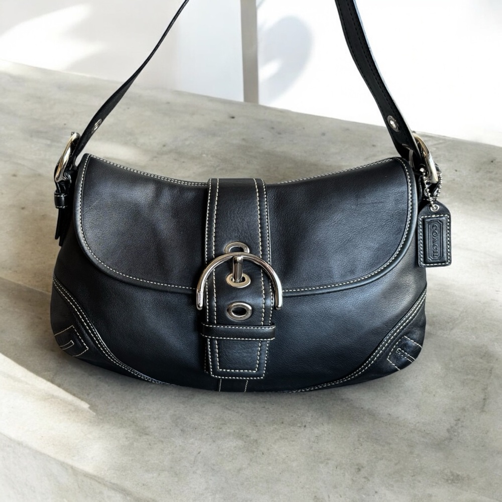 SOLD - Coach Black Leather SoHo Buckle Flap